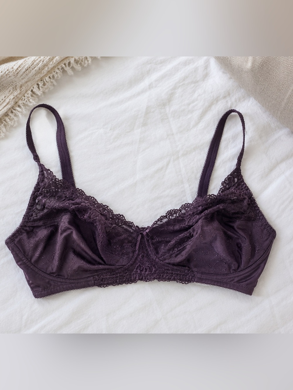 Plum Lace Soft Cup Bra | Size 34DD | Feminine Everyday Lingerie